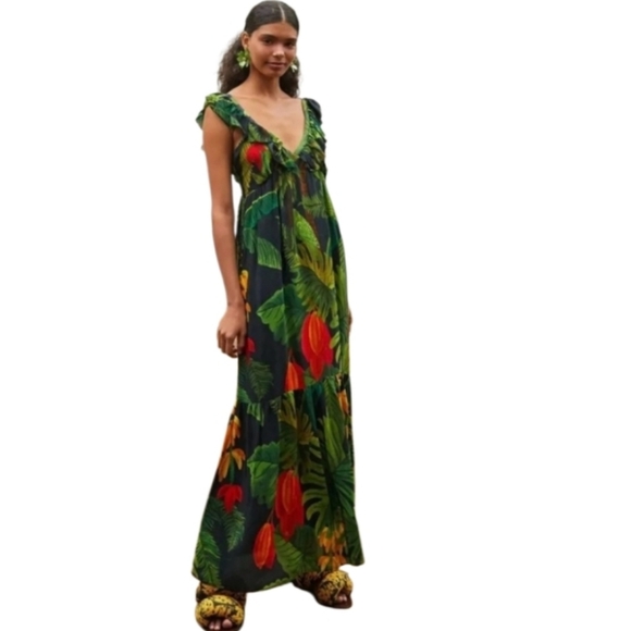 Farm Rio Cocoa Forest Maxi Dress Size Large NWT - Picture 13 of 13